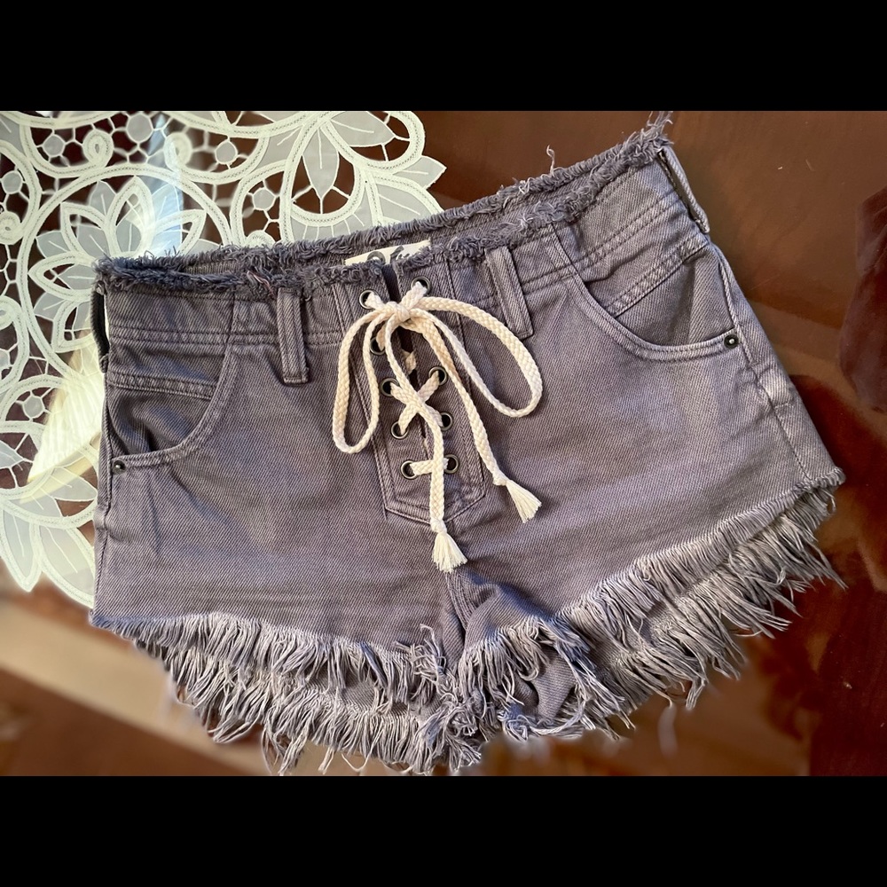 Free People Denim Lace up Cutoff shorts